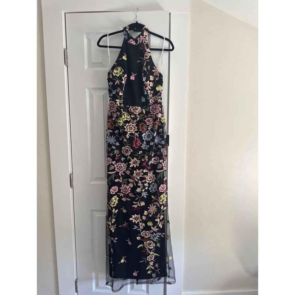 Lulus NWT Black Floral Embroidered Halter Maxi Dress Size Medium